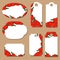 Tags with spring red tulips. Floral templates. Hand drawing. Vector illustration.