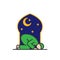 Tahajud Sujud Muslim praying at the night time in the mosque. Simple monoline icon style for muslim ramadan and eid al fitr