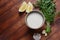 Tahini sauce made from sesame seeds in bowl with parsley