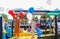 Tahlequah USA .Young boy on parade float in front of judging platform wins mock boxing match against cancer in Cherokee