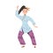 Tai Chi Practice with Woman in Kimono Doing Qigong Exercise as Internal Chinese Martial Art Vector Illustration