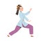 Tai Chi Practice with Woman in Kimono Doing Qigong Exercise as Internal Chinese Martial Art Vector Illustration