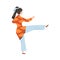 Tai Chi Practice with Woman in Kimono Doing Qigong Exercise as Internal Chinese Martial Art Vector Illustration