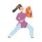 Tai Chi Practice with Woman in Kimono with Fan Doing Qigong Exercise as Internal Chinese Martial Art Vector Illustration