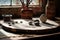 tai chi symbol and meditation stones on a table