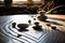 tai chi symbol and meditation stones on a table