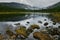 Taiga lake at a rainy day