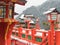 Taikodani shrine in Tsuwano in winter has snow, making it a romantic and beautiful sight