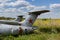 Tail part- 8 August 2020: Old aircraft Antonov An-2 at abandoned Airbase aircraft cemetery in Vovchansk, Kharkov region, Ukraine