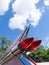 Taillight of an old classic American car, wide angle shot, sunny summer day