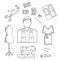 Tailor or fashion designer profession sketch icon