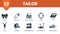 Tailor icon set. Contains editable icons sewing equipment theme such as ribbon, knitting machine, iron and more.