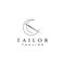 Tailor silhouette logo with needle, thread, benik and sewing machine markings. Logo design for tailors, fashion, boutiques and