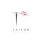 Tailor silhouette logo with needle, thread, benik and sewing machine markings. Logo design for tailors, fashion, boutiques and