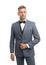 Tailored suit. Menswear concept. Guy well groomed handsome macho wear black tuxedo. Groom fashion trend. Fashion clothes