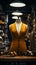 A tailors dummy adorned with measuring tapes in a bustling fashion studio