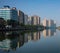 Tainan Anping canal river view with buildings water reflection a