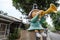 Tainan, Taiwan - November 24,2017:Blow horn girl statue