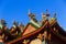 Tainan, Taiwan, October 12, 2019 Colorful roofs of a Taiwanese temple decorated with sculptures of sacred animals  dragons and