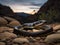 A taipan snake relaxing on a rock in the afternoon