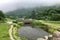 Taipei, Taiwan - May 2018: Hikers resting on top of mountain in Yangmingshan National Park in Taipei, Taiwan