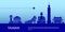 Taiwan cityscape blue silhouette banner. Country visit landing page. Vector stock illustration