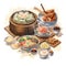 Taiwan Cuisine Watercolor Illustration
