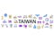 Taiwan culture ribbon. Cover for textile. Taiwanese items. Color flat icons. Vector stock illustration