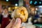 Taiwan deep fried taro ball at food street night market in Taipei.