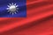 Taiwan flag with big folds waving close up under the studio light indoors. The official symbols and colors in banner