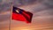 Taiwan flagpole at sunset flying a freedom flag - 3d animation