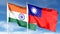 Taiwan flags and India flags against cloudy sky