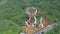 TAIWAN, JIUFEN - MAY, 2023: Aerial Footage of the Golden Waterfall, famous landmark in Jiufen, Taiwan