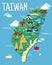 Taiwan map with colorfaul landmarks illustration design