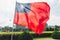 Taiwan national flag waving in the wind near the area of National Dr. Sun Yat-Sen Memorial Hall in Taipei, Taiwan