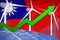 Taiwan Province of China solar and wind energy rising chart, arrow up - renewable natural energy industrial illustration. 3D