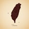 Taiwan region map: retro style brown outline on.