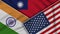 Taiwan United States of America India Flags Together Fabric Texture Illustration