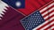 Taiwan United States of America Qatar Flags Together Fabric Texture Illustration