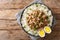 Taiwanese braised pork over rice with boiled egg close-up in a plate. Horizontal top view