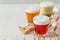 Taiwanese food trend - cheese tea assortment on white wood background