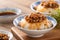 Taiwanese savory rice pudding Wa gui with chopped dried radish and soy sauce