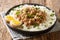 Taiwanese stewed pork in spicy soy sauce served with rice and boiled eggs closeup in a bowl. horizontal