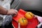 Taiwanese wedding custom, the bride must touch the oranges before getting off the manâ€™s house in a limo, which symbolizes good