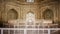 Taj Mahal, Agra, January 2019: Interior octagonal chambers of Taj Mahal, made of pure white marble with luster and fine texture,