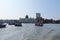 Taj Mahal hotel, Gateway of India and tourist boats in water of Arabian Sea in Mumbai