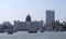 Taj Mahal hotel, Gateway of India and tourist boats in water of Arabian Sea in Mumbai