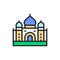 Taj Mahal, landmark of Agra, India flat color line icon.