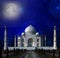 Taj Mahal by the light of the full moon in Agra, Uttar Pradesh, India.