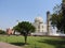 Taj Mahal mausoleum and symbol of love, white ivory marble on the South Bank of the Yamuna river in the Indian city of Agra, Uttar